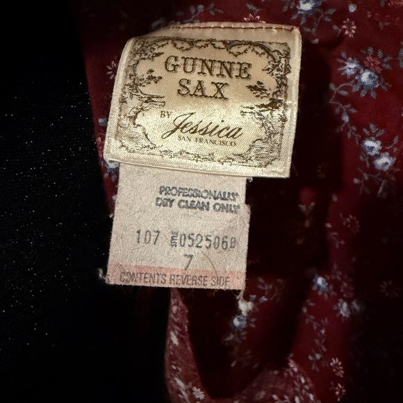 Gunne Sax Burgundy Floral Long Sleeve Dress - Picture 6 of 7